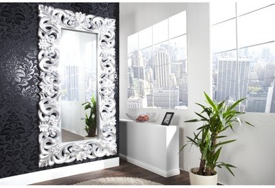 Miroir mural style baroque coloris argent en polyr