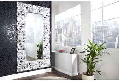 Miroir mural style baroque coloris argent en polyr