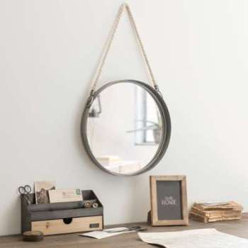 Miroir rond à suspendre en métal avec corde D40 Miroir rond à suspendre en