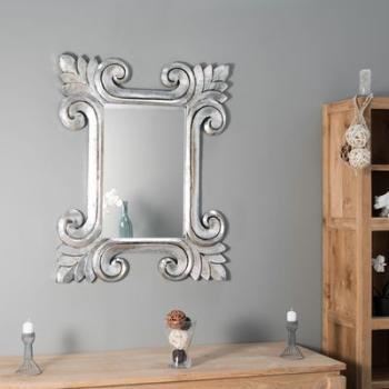 Miroir Tolède en bois patiné argenté 80 X 100 Miroir Tolède en bois patiné