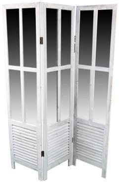 PARAVENT MIROIR ANCIEN BOIS CERUSE BLANC 3 PANNEAUX PARAVENT MIROIR ANCIEN BOIS