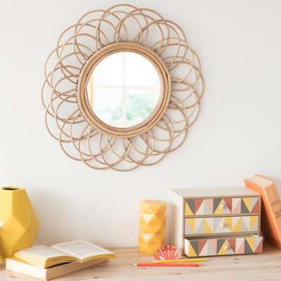 Miroir rond en rotin D 50 cm VINTAGE