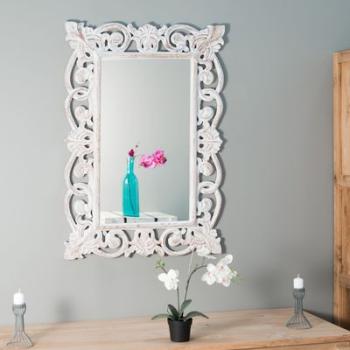 Miroir Cordoue en bois patiné cérusé blanc 70 X 10
