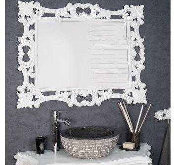 Miroir baroque en bois patiné blanc 100cm X 80cm Miroir baroque en bois patiné