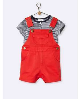 Ensemble salopette courte tee-shirt bébé rayé bleu Ensemble salopette courte