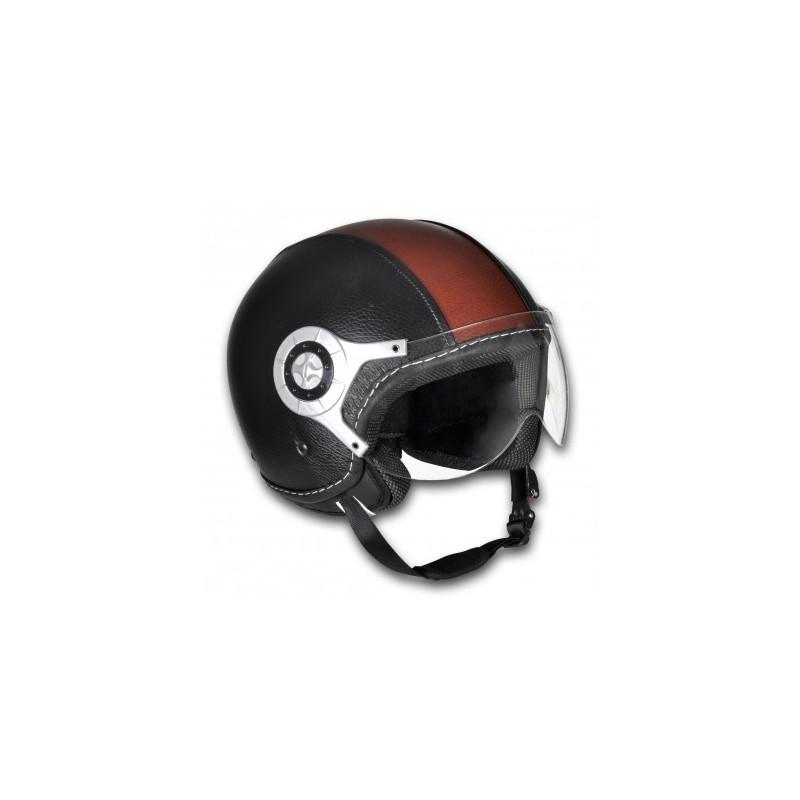 Casque moto en cuir noir et brun Taille XL