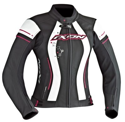 Blouson moto cuir femme IXON ALCYONE NOIR BLANC FU