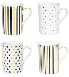 Mugs en porcelaine 30cl motifs pois et rayures - C