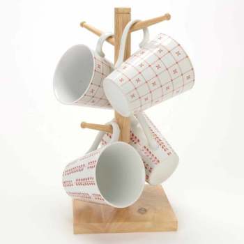 Coffret de 4 mugs en porcelaine blanc et rouge ave