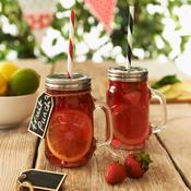 Coffret 2 bocaux avec anse en verre avec 2 pailles