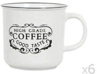 Mug en grès effet émail décoré - Lot de 6 pièces COFFEE Mug en grès effet émail décoré