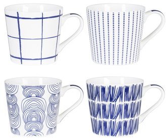 Mugs en porcelaine 33cl blanc et bleu - Coffret de