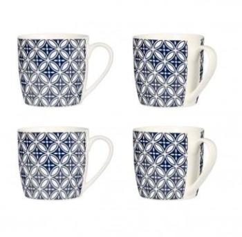 Set de 4 Mugs Fleurs Bleues - 380ml