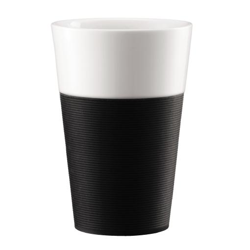 Set de 2 mugs en porcelaine avec bande silicone 60cl Set de 2 mugs en porcelaine