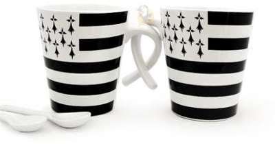 2 mugs tasses Drapeau Breton entrelacés cuillères 2 mugs tasses Drapeau Breton