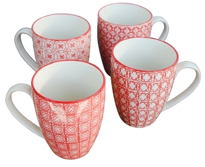 Mug en céramique avec motif rouge et blanc (par 4)