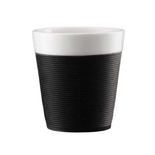 Set de 2 mugs en porcelaine avec bande silicone 17cl Set de 2 mugs en porcelaine