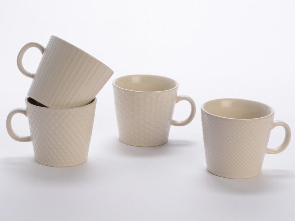 Mug en grès H.8.5cm multimotif blanc - Coffret de
