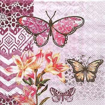 Serviettes en papier fleur et papillons 33 x 33 cm Serviettes en papier fleur