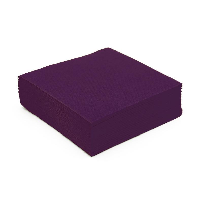 Serviette cocktail papier micro gaufrée prune (25 cm) Serviette cocktail papier