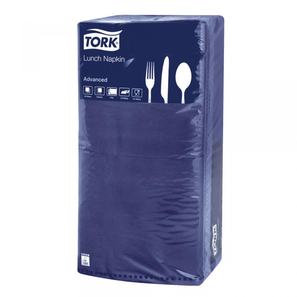 200 serviettes de table Lunch Tork bleu océan