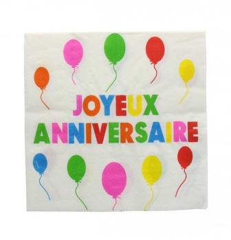 Serviettes en papier 2 plis joyeux anniversaire Mu