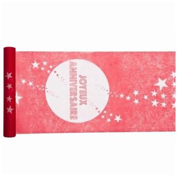 Chemin de table joyeux anniversaire Rouge