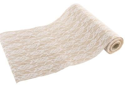 CHEMIN DE TABLE JUTE DENTELLE BLANC 29 CM X 3 M