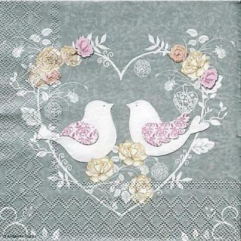 Serviettes en papier c ur de roses avec pigeons 33 Serviettes en papier c ur