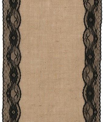 CHEMIN TABLE JUTE DENTELLE NOIRE 28 CM X 2 M