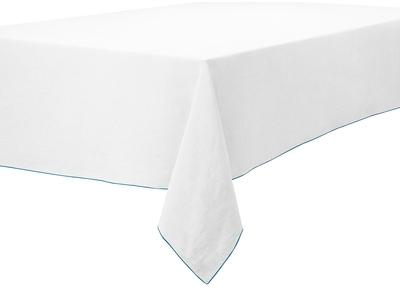 Nappe Lin lavé 52 fils/cm2 Blanc et Bleu Autour Du