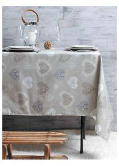 Nappe Enduite anti-tache imprimée coeur beige mont