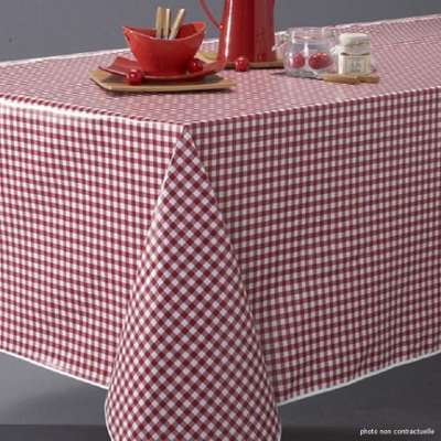 Nappe en toile cirée ronde 170 cm Petit vichy roug