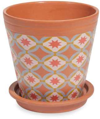 Cache-pot en terre cuite motifs multicolores H.13c