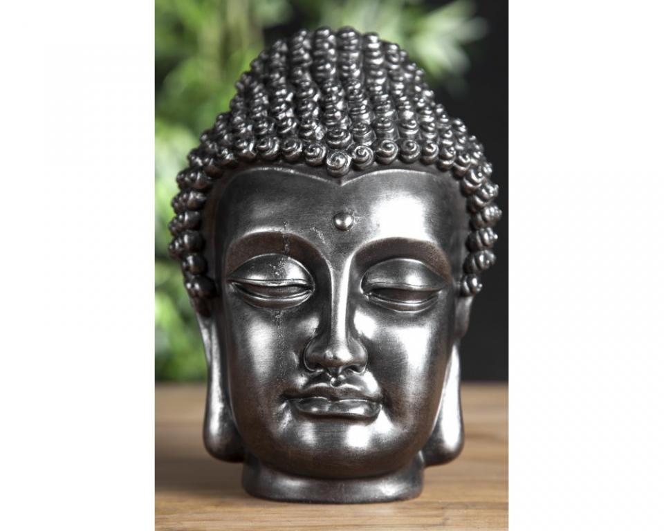 Statue tête bouddha argentée