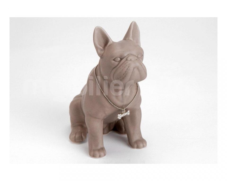 Statuette bulldog avec collier os
