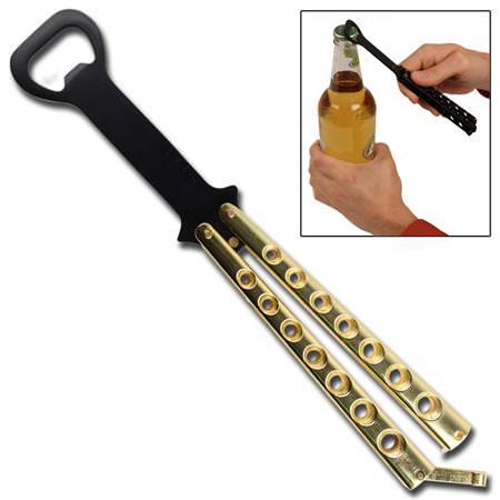 Balisong décapsuleur papillon 21cm - doré acier in