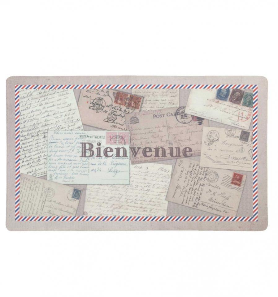 Paillasson Bienvenue sur un fond de cartes postale