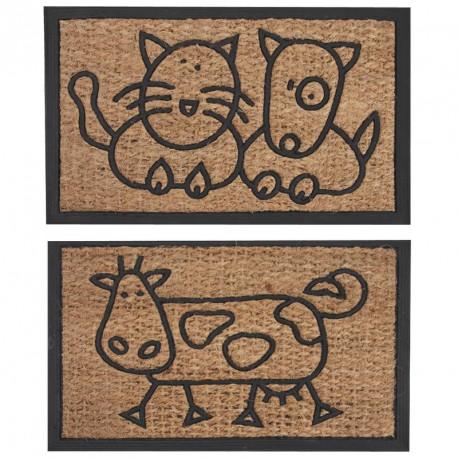 Paillasson en latex et coco motif chat-chien ou va