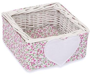 Panier en osier blanc avec bande liberty rose à coeurs Panier en osier blanc avec