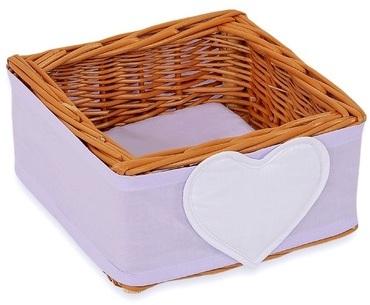 Panier en osier marron avec bande mauve à coeurs Panier en osier marron avec