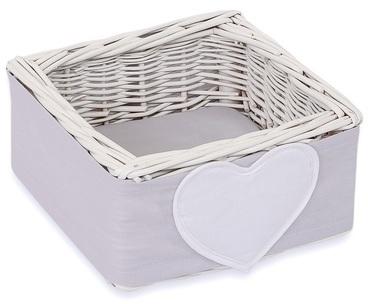 Panier en osier blanc avec bande grise à coeurs