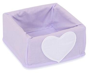Panier en osier blanc avec housse mauve à coeurs