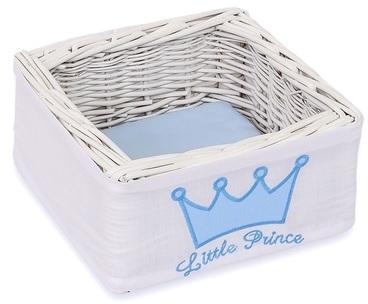 Panier en osier blanc avec bande prince bleu Panier en osier blanc avec