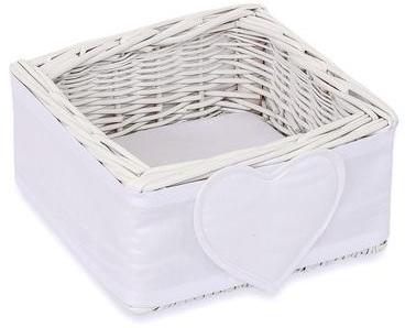 Panier en osier blanc avec bande blanc à coeurs