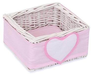 Panier en osier blanc avec bande rose à coeurs Panier en osier blanc avec