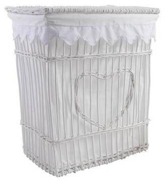 Panier à linge et 4 corbeilles coeur en osier et c