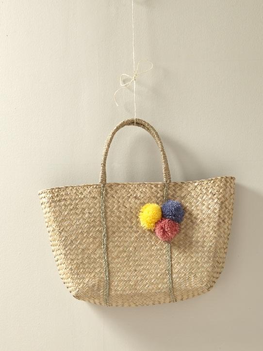 PANIER OSIER POMPONS naturel