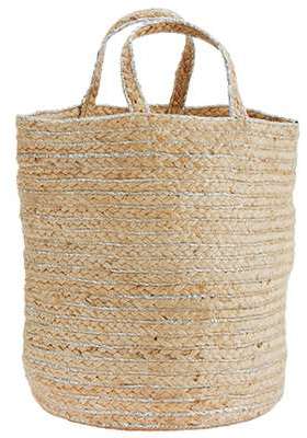 Panier rond en jonc naturel et fil argenté Madam S