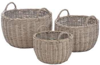 Set de 3 paniers rond avec anse saule naturel Set de 3 paniers rond avec